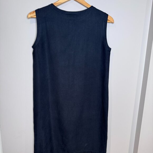 Eileen Fisher | 100% Silk Shift Midi Dress | Black | Medium - Picture 2 of 4